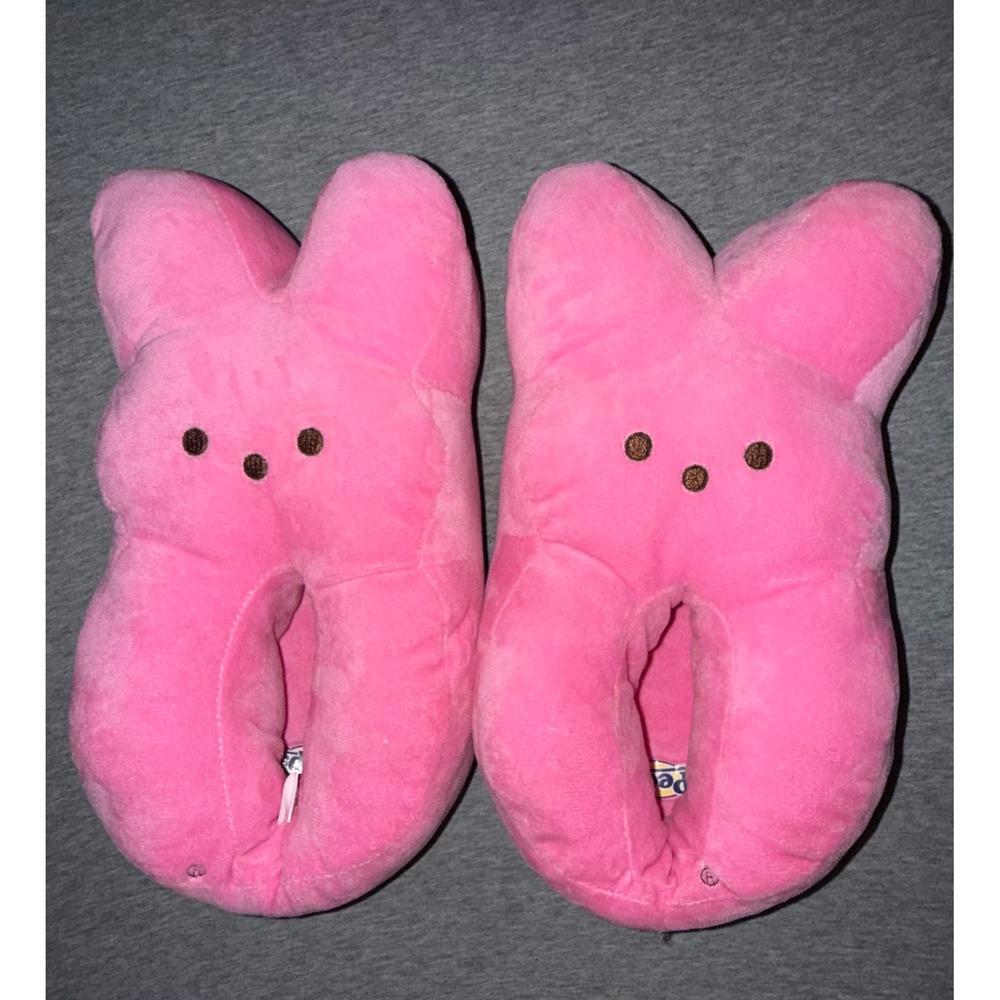 Peeps Kids Pink Bunny Slippers Size 4-5 Faux Fur Plush Kidcore Kawaii Y2K Cozy